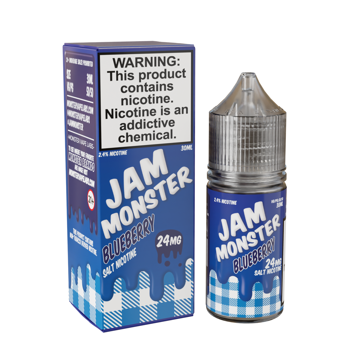 Jam Monster Salt – Blueberry – 30mL nicotine salt e-liquid featuring sweet blueberry jam, buttery toast, and a smooth finish.