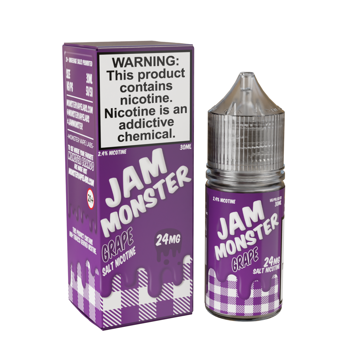 Jam Monster Salt – Grape – 30mL nicotine salt e-liquid featuring sweet grape jam, buttery toast, and a smooth finish.