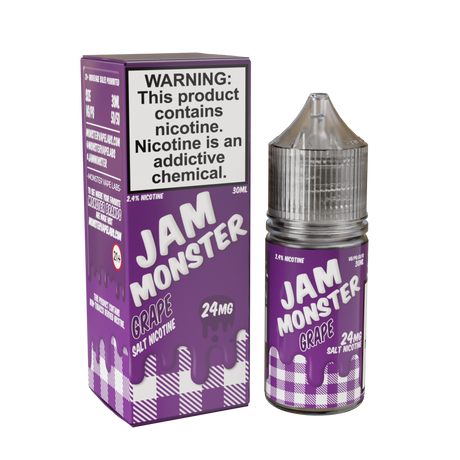 Jam Monster Salt – Grape – 30mL nicotine salt e-liquid featuring sweet grape jam, buttery toast, and a smooth finish.