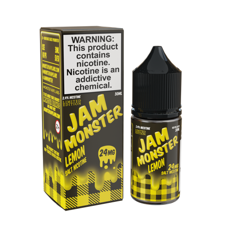 Jam Monster Salt – Lemon – 30mL nicotine salt e-liquid featuring zesty lemon jam, creamy butter, and a smooth, satisfying finish.