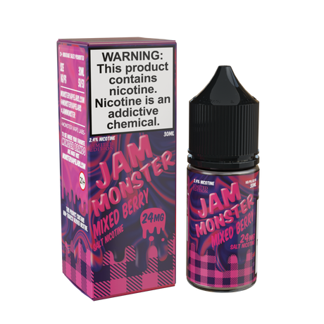Jam Monster Salt – Mixed Berry – 30mL nicotine salt e-liquid featuring sweet mixed berry jam, buttery toast, and a smooth, rich finish.