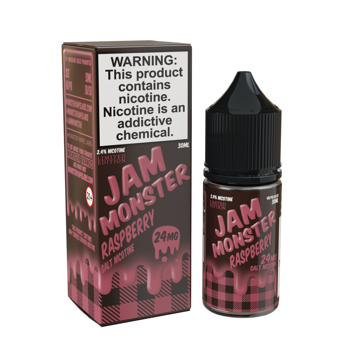 Jam Monster Salt – Raspberry – 30mL nicotine salt e-liquid featuring sweet and tart raspberry jam, buttery toast, and a smooth, rich finish.
