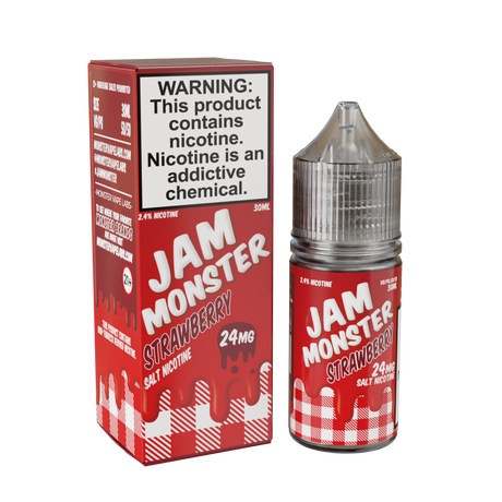 Jam Monster Salt – Strawberry – 30mL nicotine salt e-liquid featuring sweet strawberry jam, buttery toast, and a smooth, rich finish.