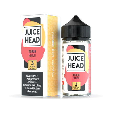 Juice Head Guava Peach 100mL e-liquid bottle showcasing a tropical flavor blend of guava and peach.