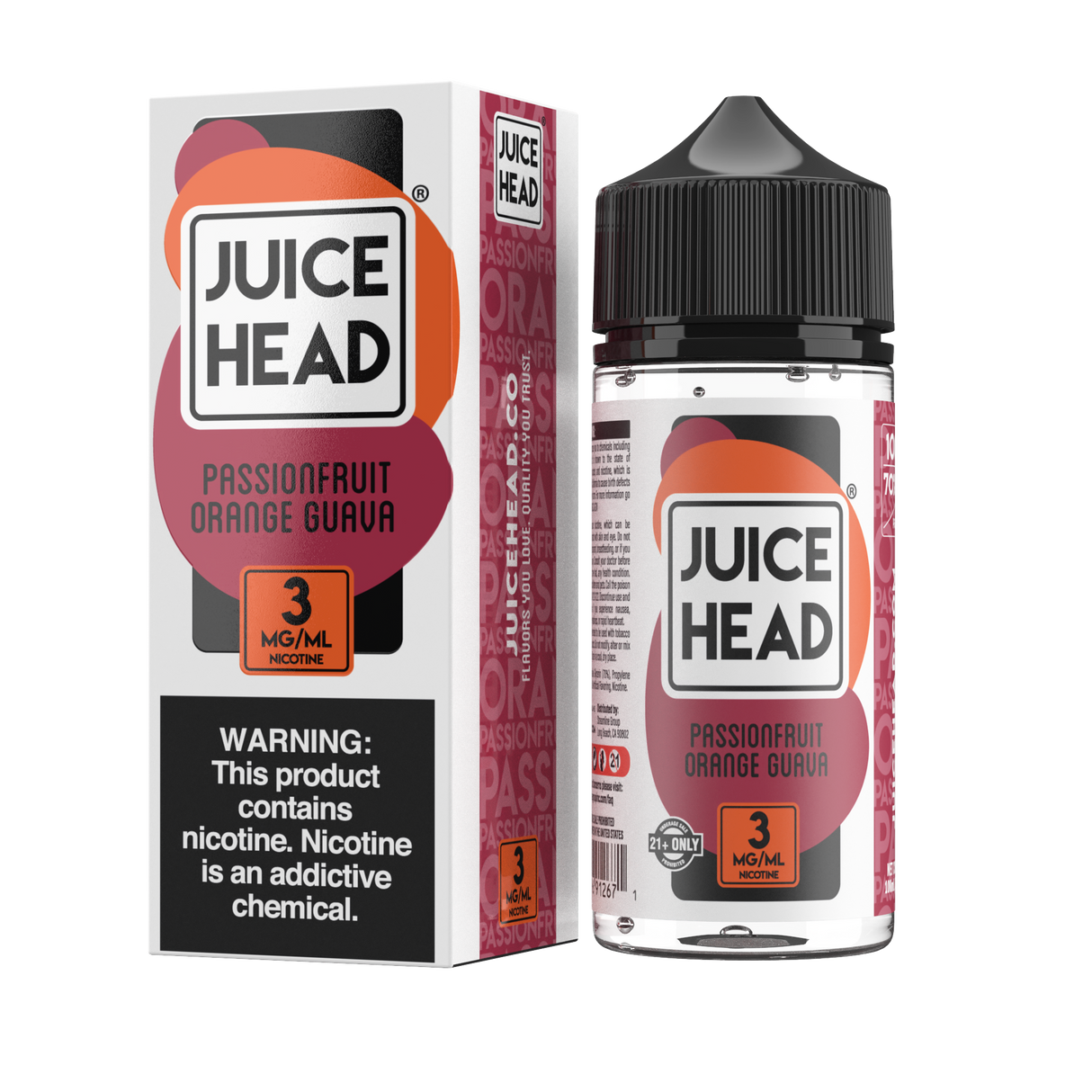 Juice Head Pineapple Guava 100mL e-liquid bottle featuring a tropical flavor blend of tangy pineapple and sweet guava.