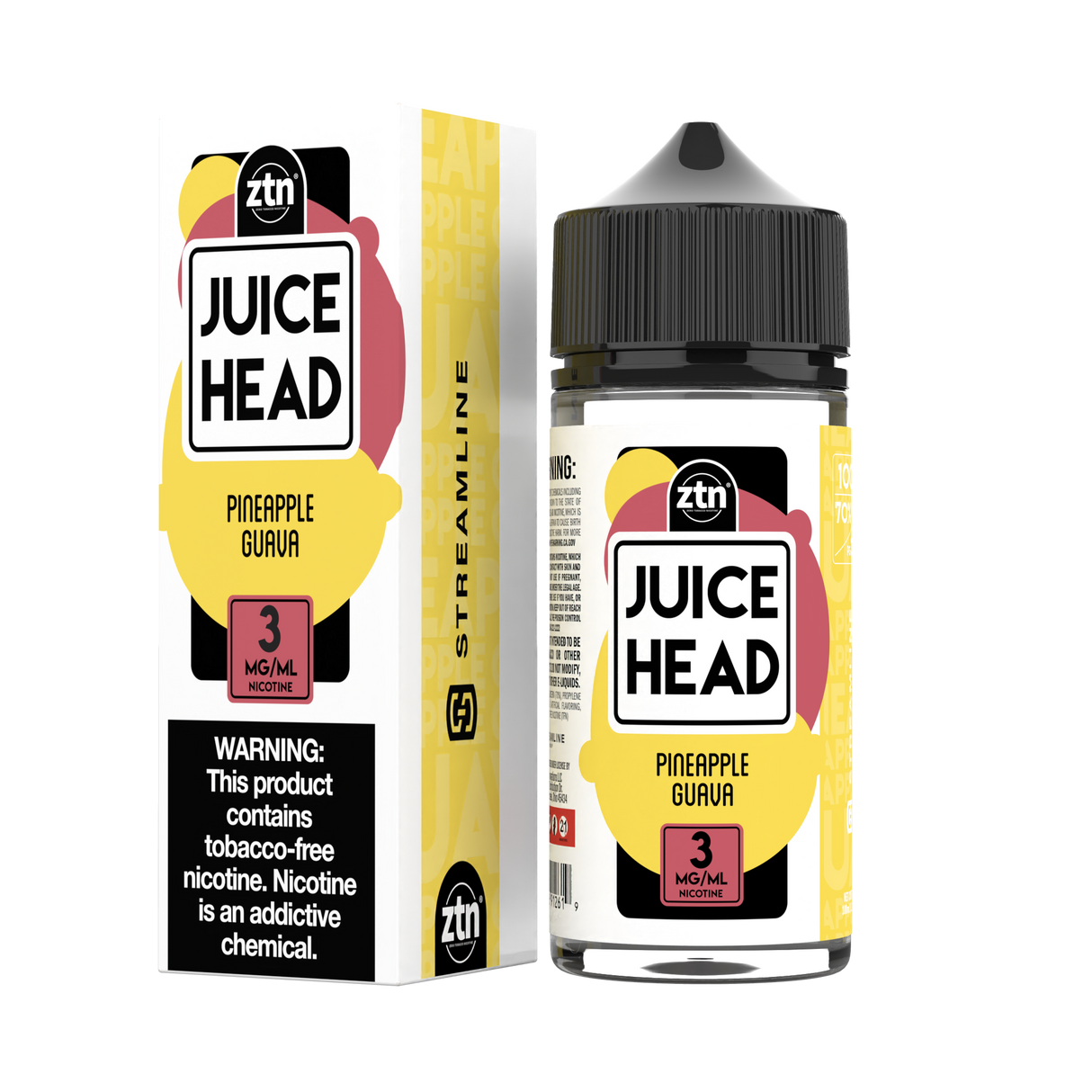 Juice Head Pineapple Guava e-liquid bottle and packaging on a white background