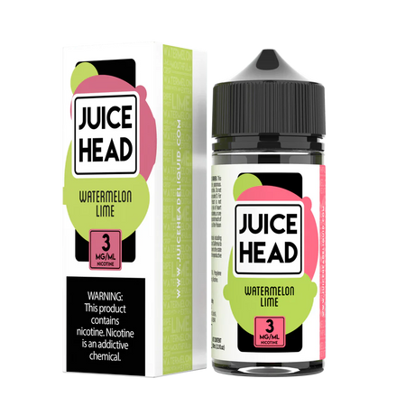 Juice Head Watermelon Lime 100mL e-liquid bottle featuring a blend of juicy watermelon and zesty lime flavors.