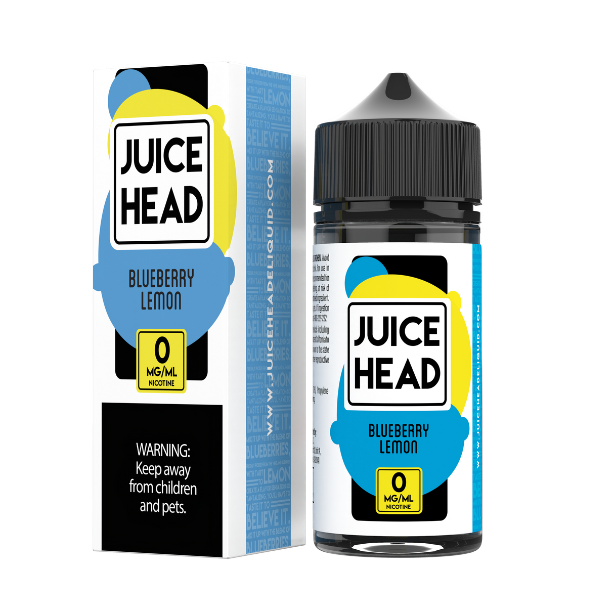Juice Head Blueberry Lemon 100mL e-liquid bottle featuring a bold blend of sweet blueberries and tangy lemons.