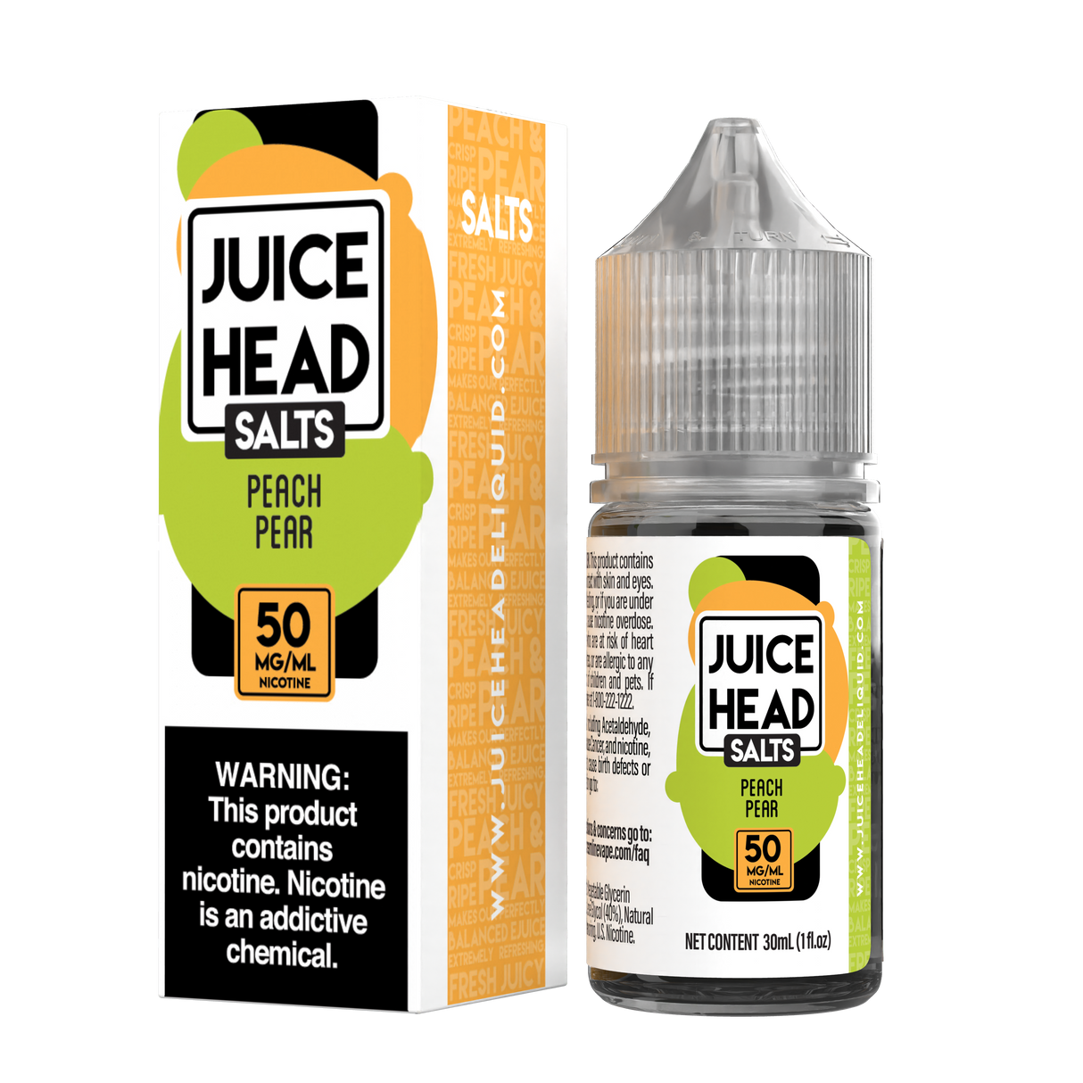 Juice Head Salts Peach Pear 30mL E-Liquid – Ripe Peach and Pear Blend