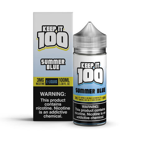 KEEP IT 100 Summer Blue E-Liquid – 100ML Bottle with Sweet & Tart Blue Razz Lemonade Flavor