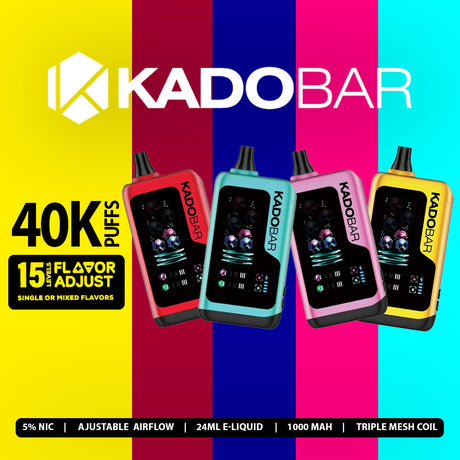 Kado Bar 15-Level Flavor Adjust Disposable – 40,000 puffs with dual-flavor switch and 15-level adjustment.