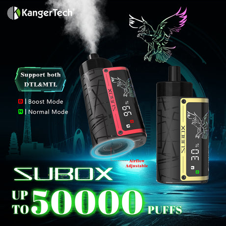 KangerTech SUBOX 50K Disposable Device Kit with digital screen, dual flavors, and 40mL e-liquid capacity