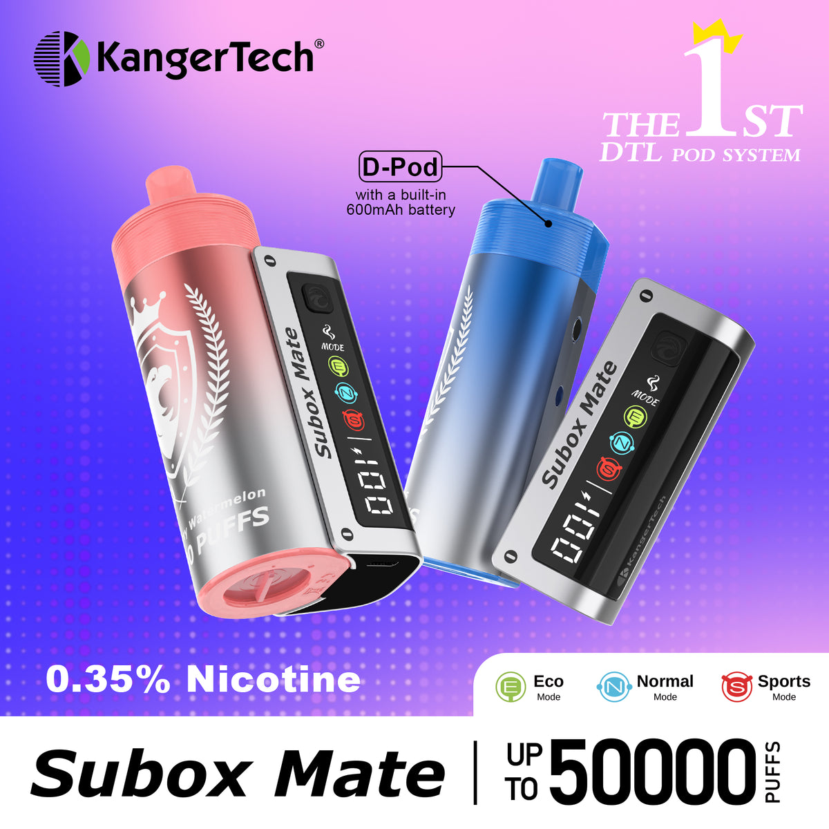 KangerTech SUBOX Mate D-Pod 50K Kit  Hybrid Disposable with Replaceable Pod  & 50,000 Puffs  VapoRider