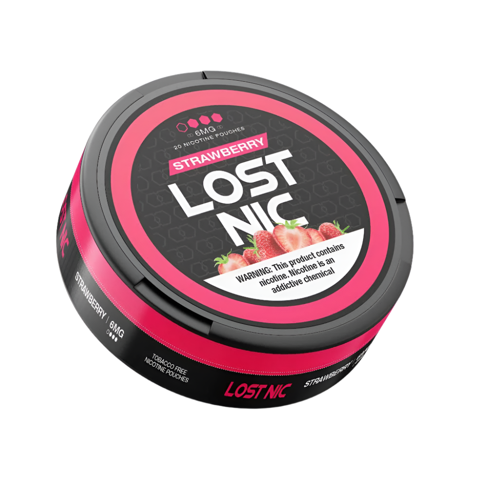 LOST NIC Nicotine Pouches - Sweet strawberry flavor, 20-count pack for smoke-free nicotine satisfaction.