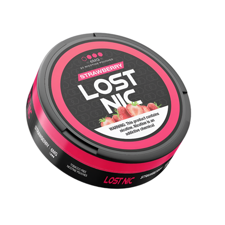 LOST NIC Nicotine Pouches - Sweet strawberry flavor, 20-count pack for smoke-free nicotine satisfaction.