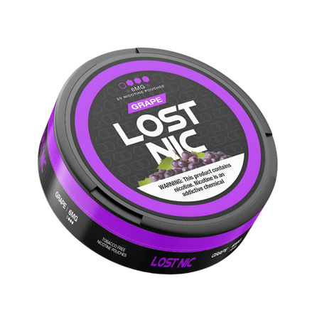 LOST NIC Grape Nicotine Pouches 20-count featuring bold grape flavor for a smoke-free, spit-free nicotine experience.