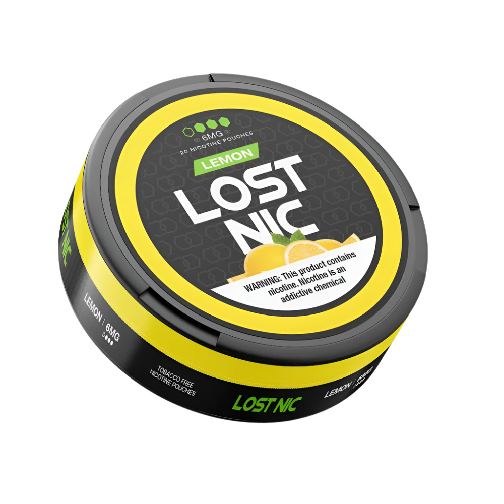 LOST NIC Lemon Nicotine Pouches 20-count with refreshing citrus flavor for smoke-free, spit-free convenience.