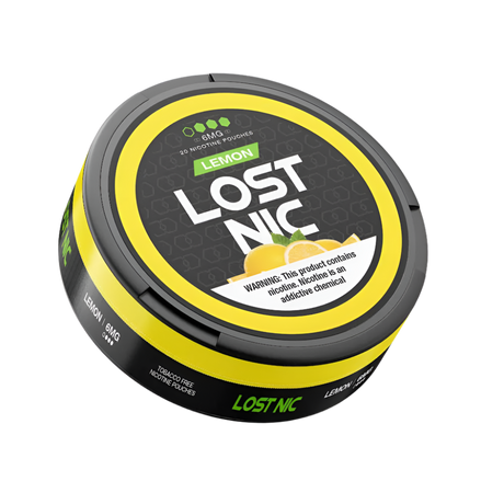 LOST NIC Lemon Nicotine Pouches 20-count with refreshing citrus flavor for smoke-free, spit-free convenience.