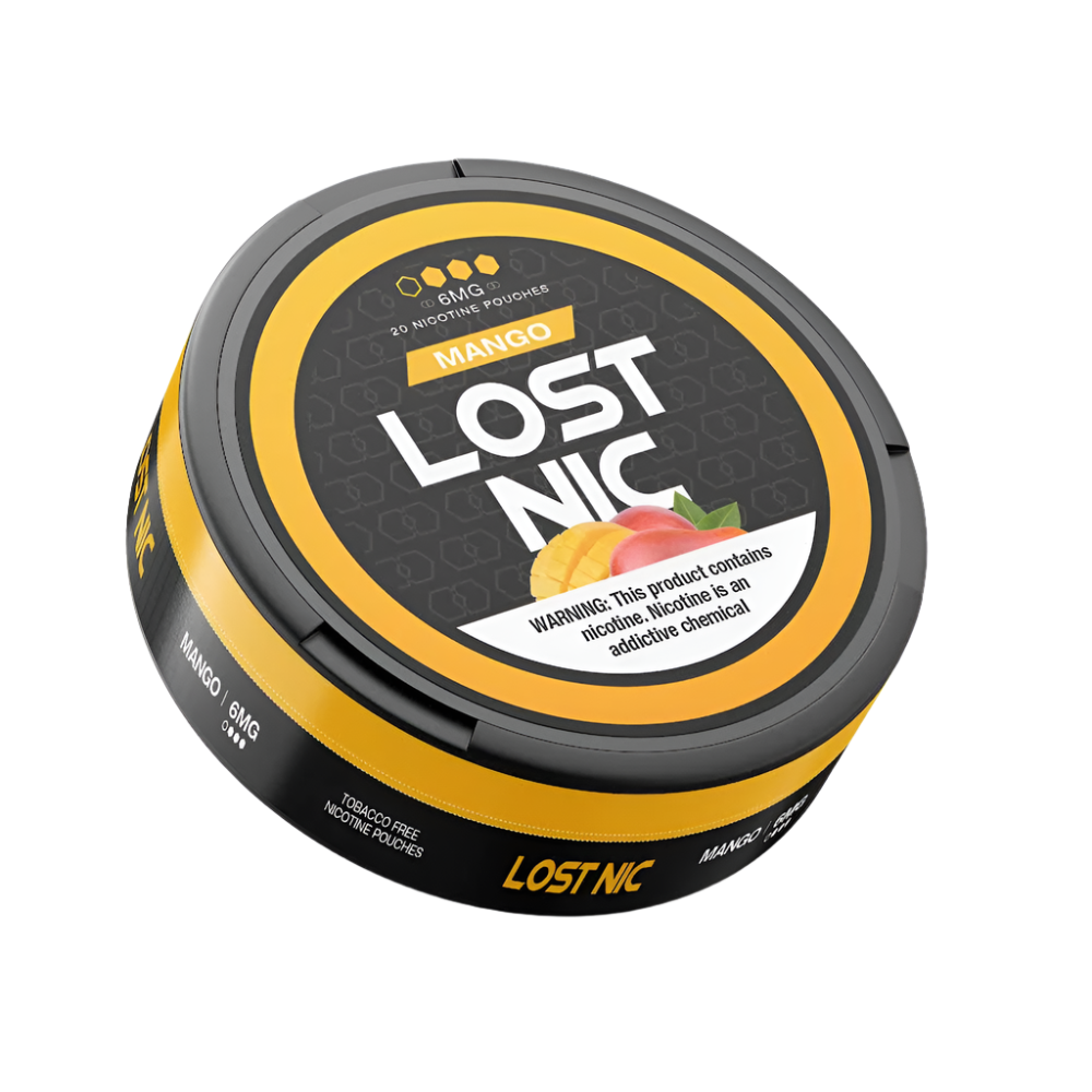 LOST NIC Mango Nicotine Pouches 20-count with bold tropical mango flavor for a clean, convenient nicotine experience.