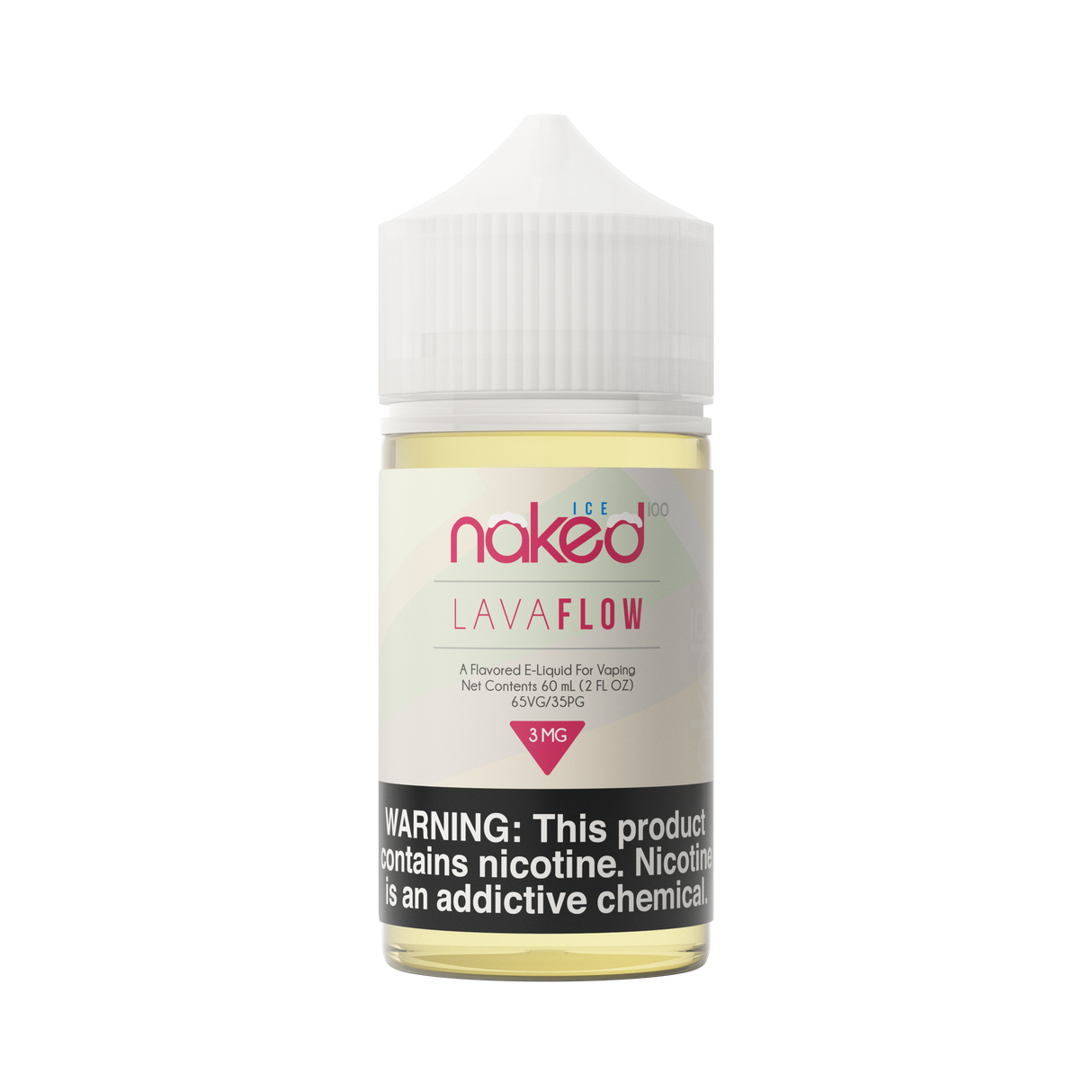Bottle of Lava Flow ICE by Naked 100 with tropical fruit and menthol flavor profile