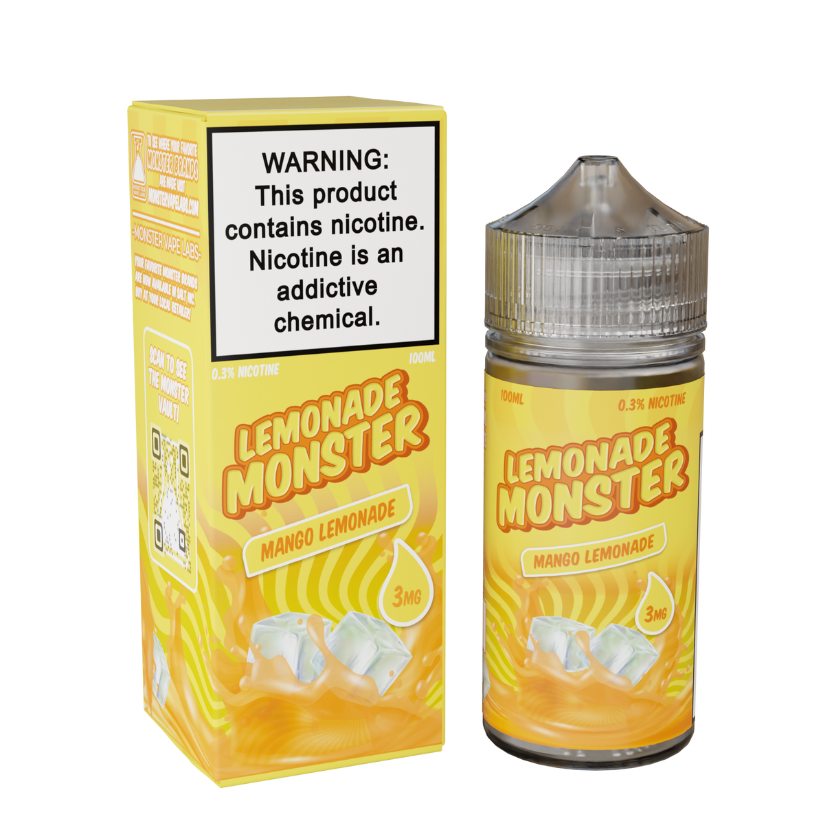 Lemonade Monster Mango Lemonade – 100mL e-liquid combining sweet mango and lemonade flavors in a 75/25 VG/PG blend.