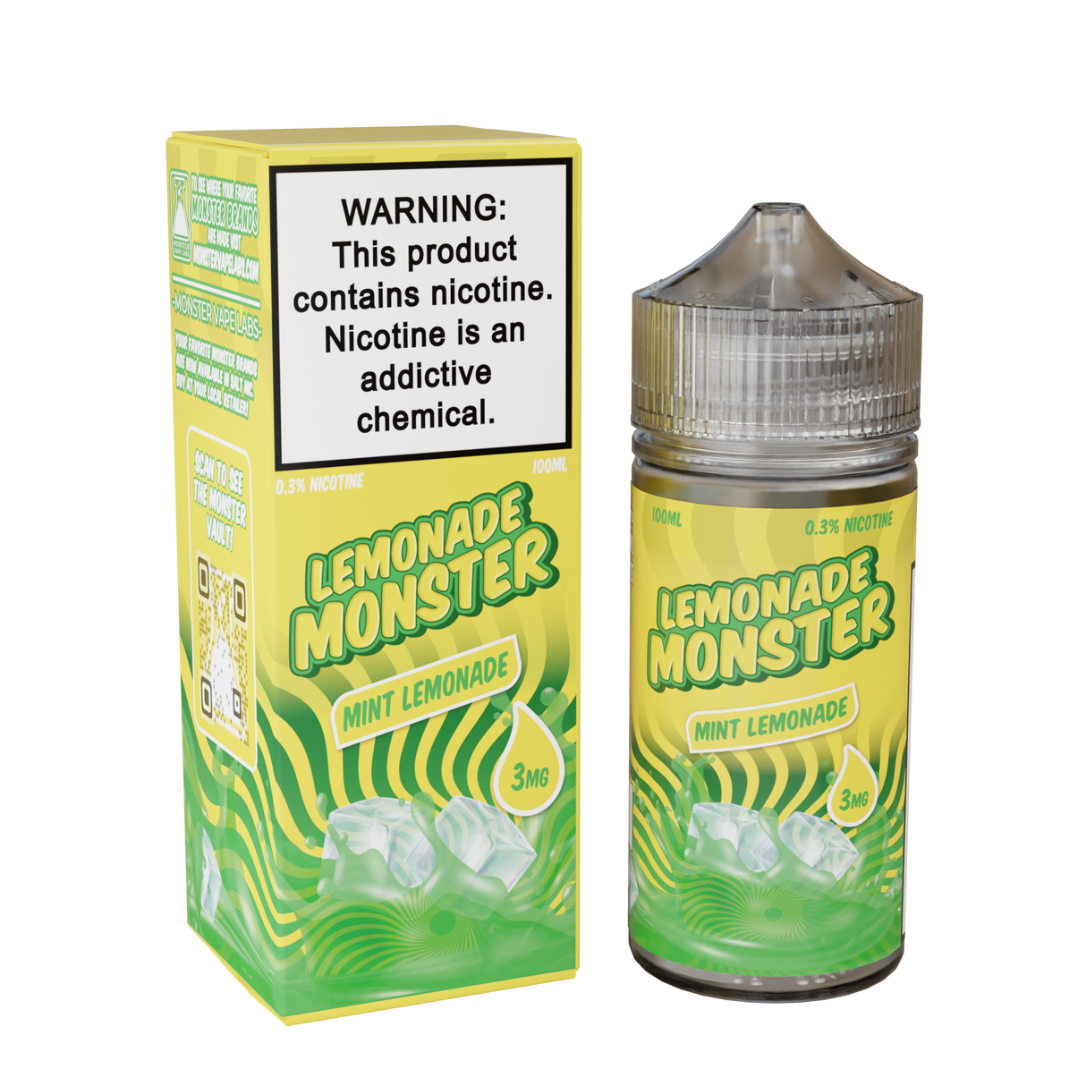 Lemonade Monster Mint Lemonade – 100mL e-liquid combining zesty lemonade and mint in a 75/25 VG/PG freebase nicotine blend.