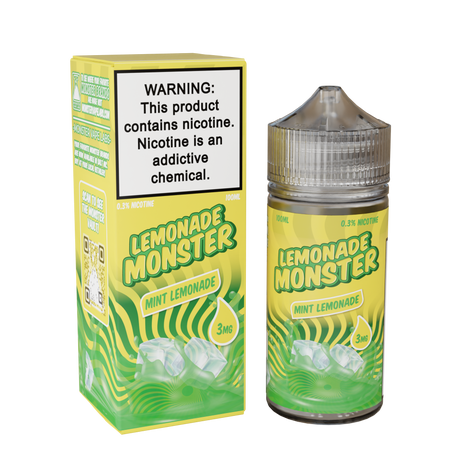 Lemonade Monster Mint Lemonade – 100mL e-liquid combining zesty lemonade and mint in a 75/25 VG/PG freebase nicotine blend.