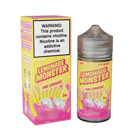 Lemonade Monster Pink Lemonade – 100mL e-liquid with sweet and sour pink lemon flavor and fruity undertones in a 75/25 VG/PG blend.
