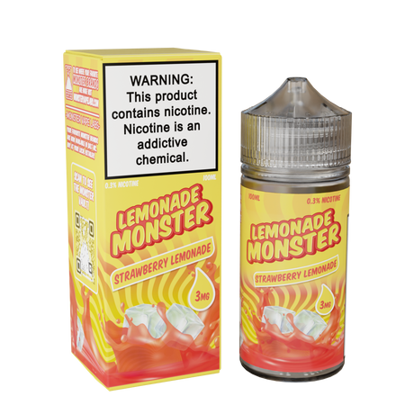 Lemonade Monster Strawberry Lemonade – 100mL e-liquid with tart lemonade and sweet strawberry flavor in a 75/25 VG/PG freebase blend.