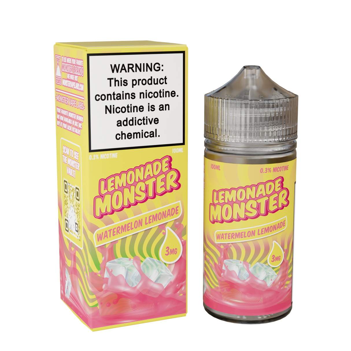 Lemonade Monster Watermelon Lemonade – 100mL e-liquid with sweet watermelon and zesty lemon in a 75/25 VG/PG blend.