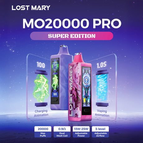 Lost Mary MO20K Pro Super Edition – 20,000 puff device with HD animation display.