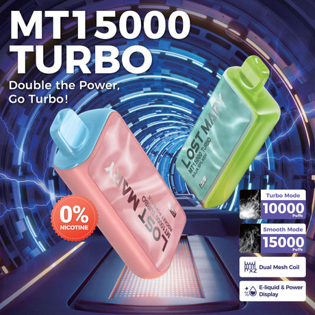 Lost Mary MT15000 Turbo ZERO NICOTINE Disposable Device with 15,000 puffs and 16mL pre-filled capacity