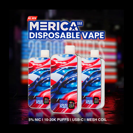 MERICA BAR 20K Disposable Device with digital display, mesh coil, and 12mL Liquid Plug eJuice