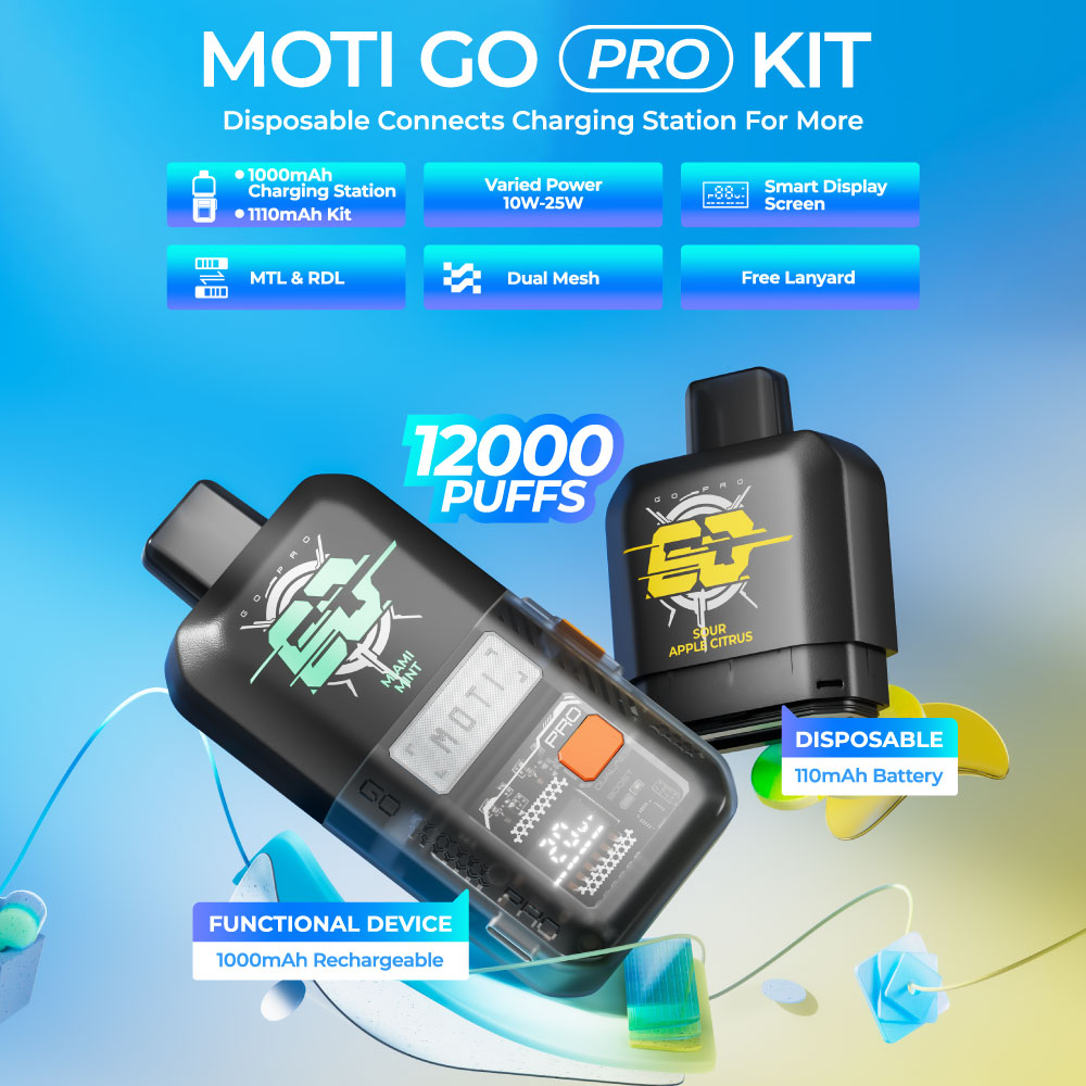 MOTI Go Pro Kit Disposable Device – 12000 Puffs with Rechargeable Battery and Digital Display