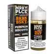 MRKTPLCE BKRS BSKT Pumpkin Biscotti 100mL e-liquid with dessert flavors of biscotti, pumpkin frosting, and cream.