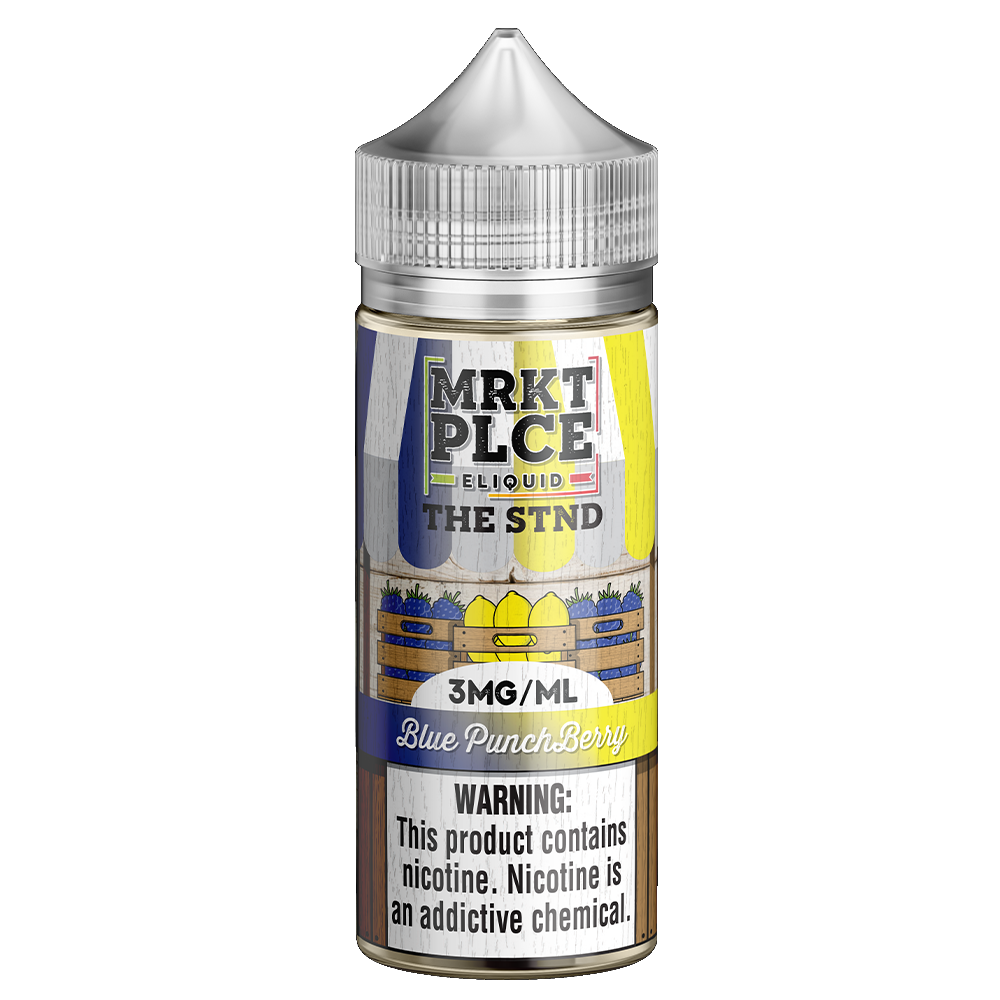 MRKTPLCE THE STND Blue Punch Berry 100mL bottle with sour blue raspberry lemonade and lime flavor.