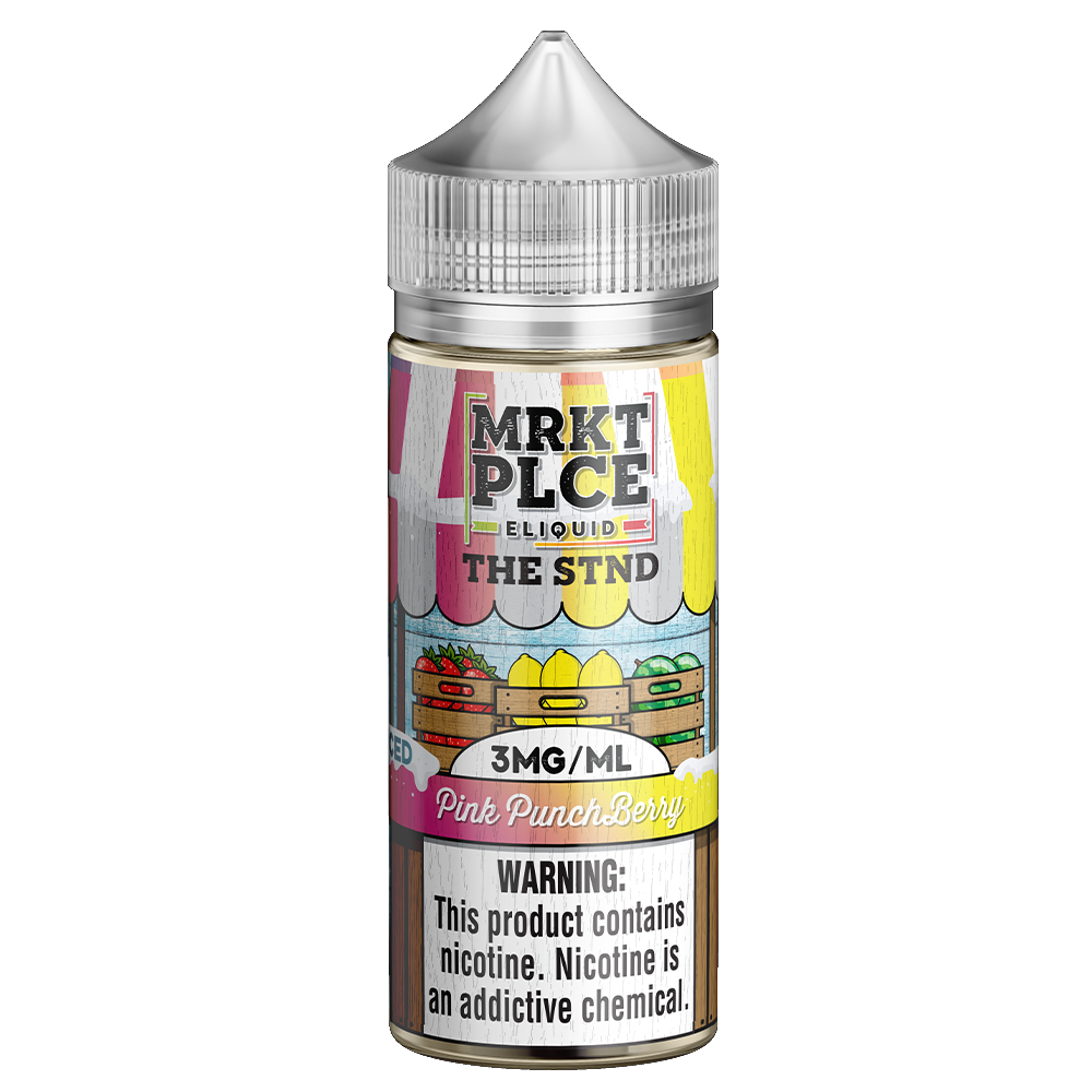 MRKTPLCE THE STND ICED Pink Punch Berry 100mL bottle featuring frosty strawberry, watermelon, lemonade, and lime flavors.