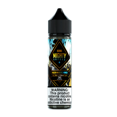 60mL bottle of Mighty Vapors Frozen Majestic Mango e-liquid with sweet tropical mango and menthol flavors.