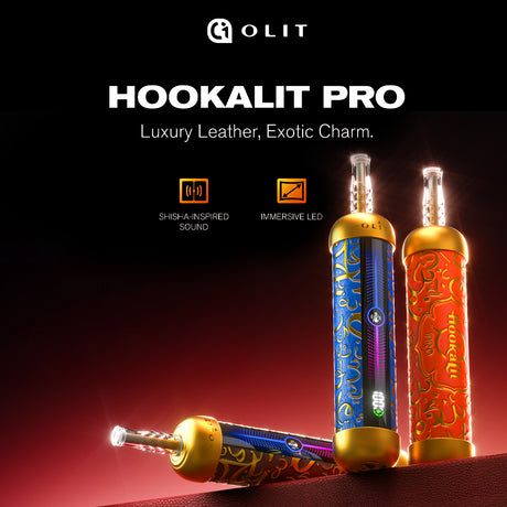 OLIT HookaLit Pro 60K Disposable E-Hookah – Leather-Wrapped Design, 60,000 Puff Capacity, LED Display, and Shisha Sound Effect.
