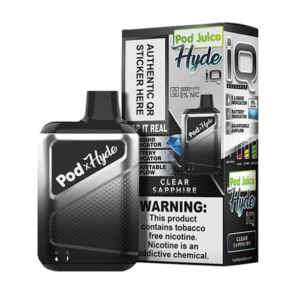 Pod Juice – Hyde IQ Disposable | 5000 Puffs | 8mL Clear Sapphire with Packaging