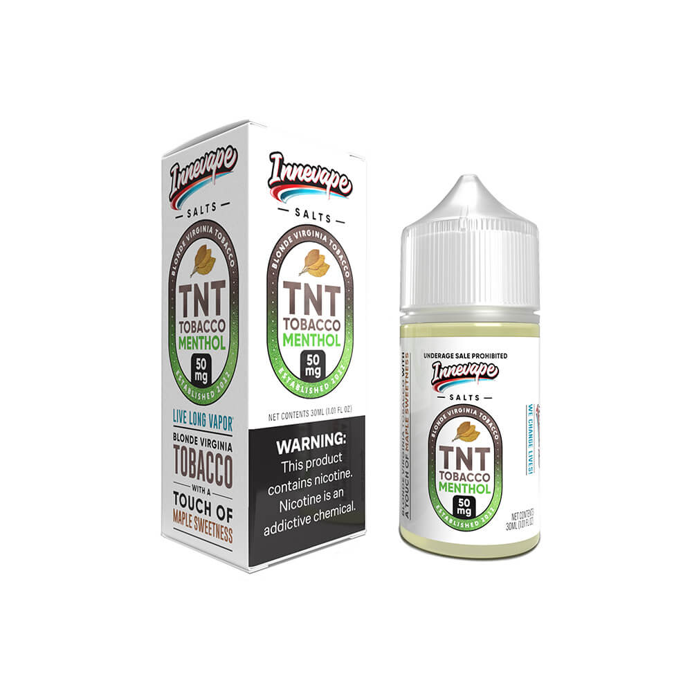 TNT Tobacco Menthol Innevape Salts 30mL 50mg bottle with Packaging