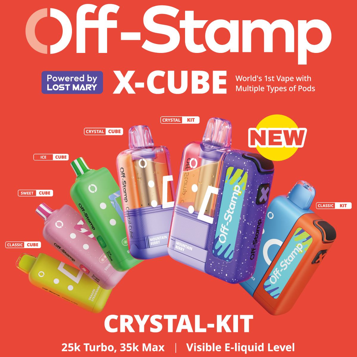 Off‑Stamp X‑CUBE CRYSTAL KIT high-capacity disposable nicotine device with HD display and transparent pod system