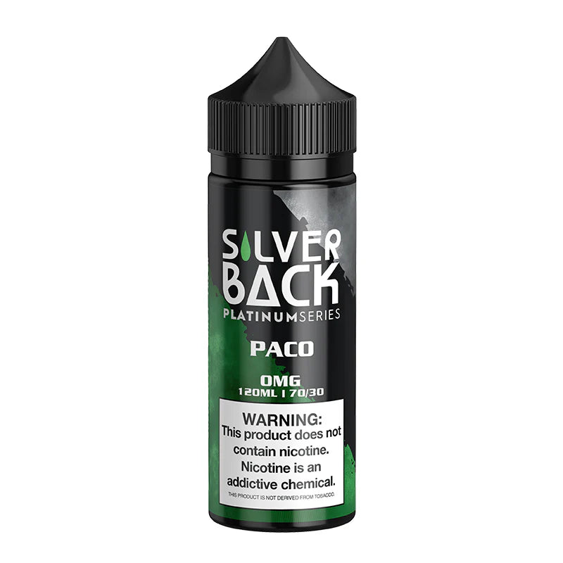 PACO E-Liquid by Silverback Juice Co - 120mL bottle with apple candy and brisk mint flavor.