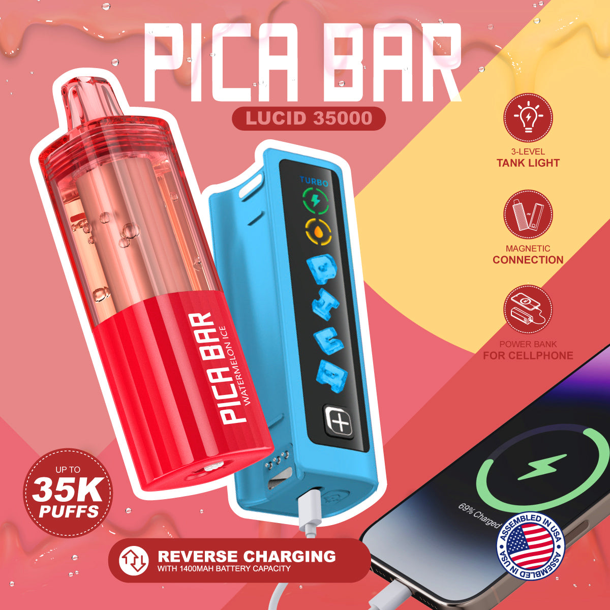 PICA BAR Lucid 35K Disposable Kit – 35,000 Puff High-Capacity Device with Adjustable Cooling and Digital Screen