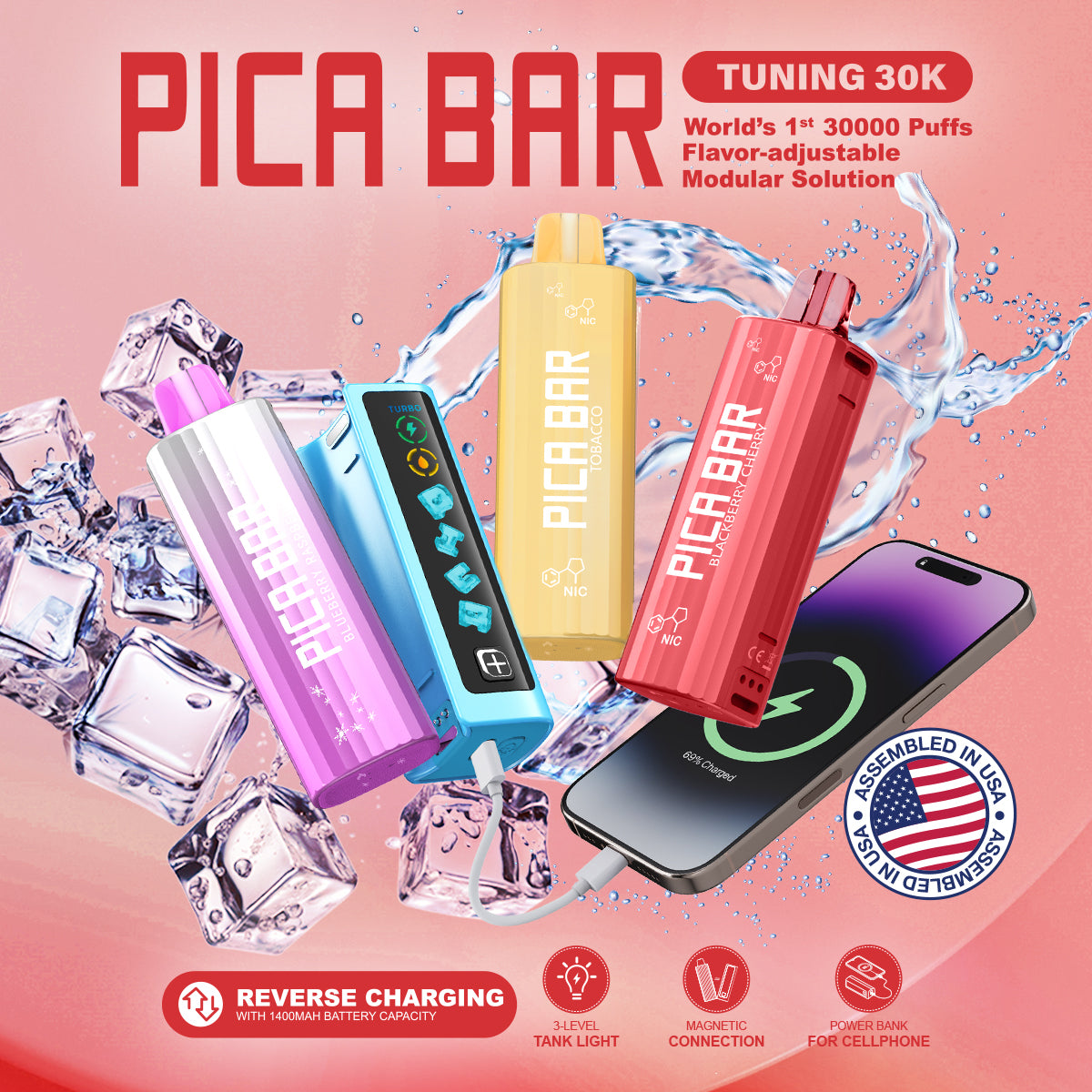 PICA BAR TUNING 30K Disposable Kit with Smart Display, Dual Battery, and Adjustable Cooling