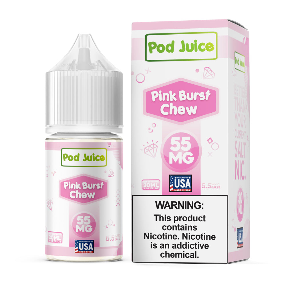 Pod Juice Pink Burst Chew 30ML Nicotine Salt – Strawberry Candy Vape Juice