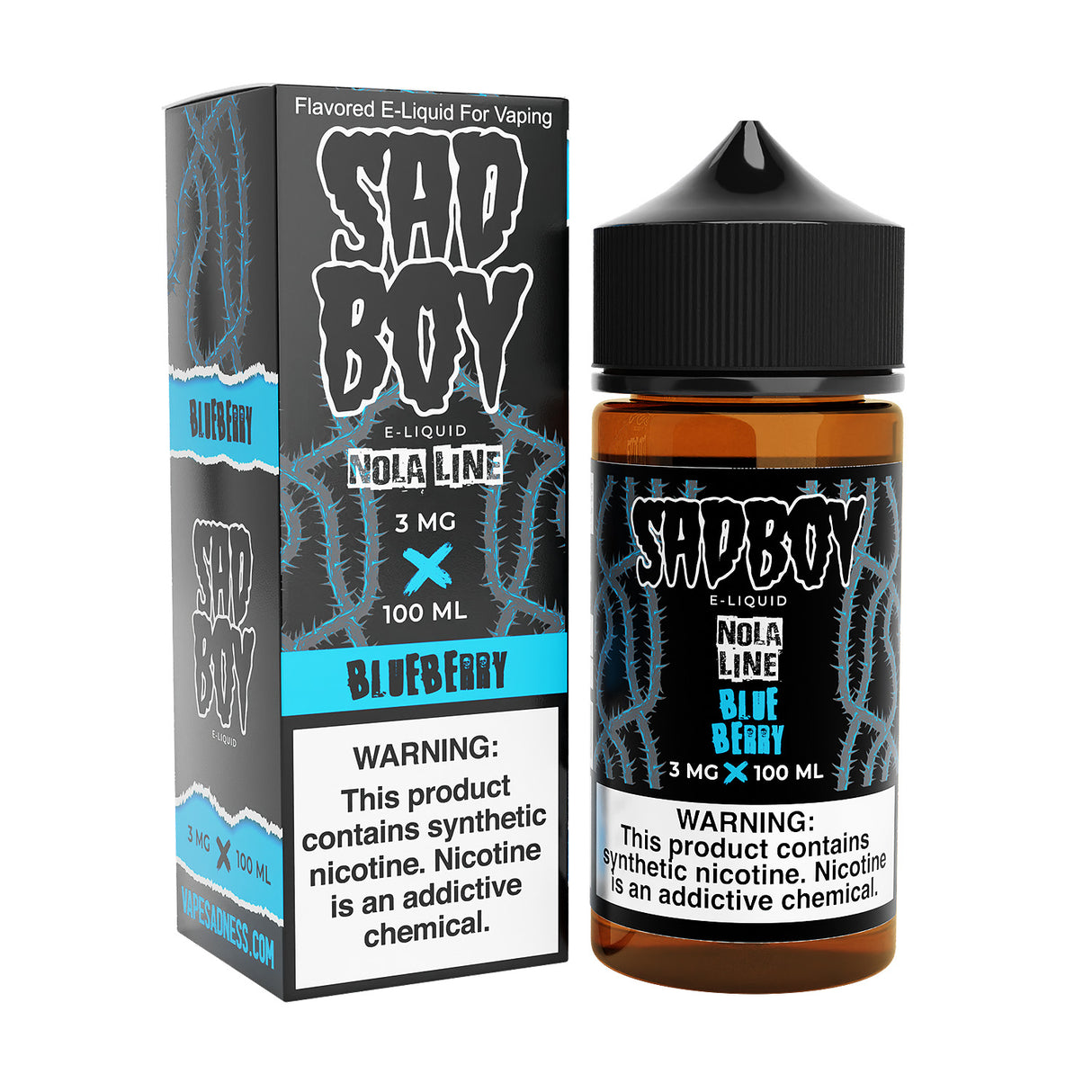 SADBOY Blueberry Nola 100ML e-liquid with granola and blueberry flavors.