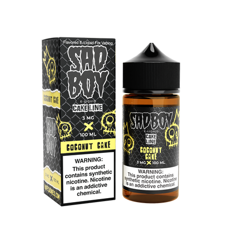 SADBOY Coconut Cake E-Liquid 100mL bottle featuring toasted coconut and sweet cake dessert flavor.