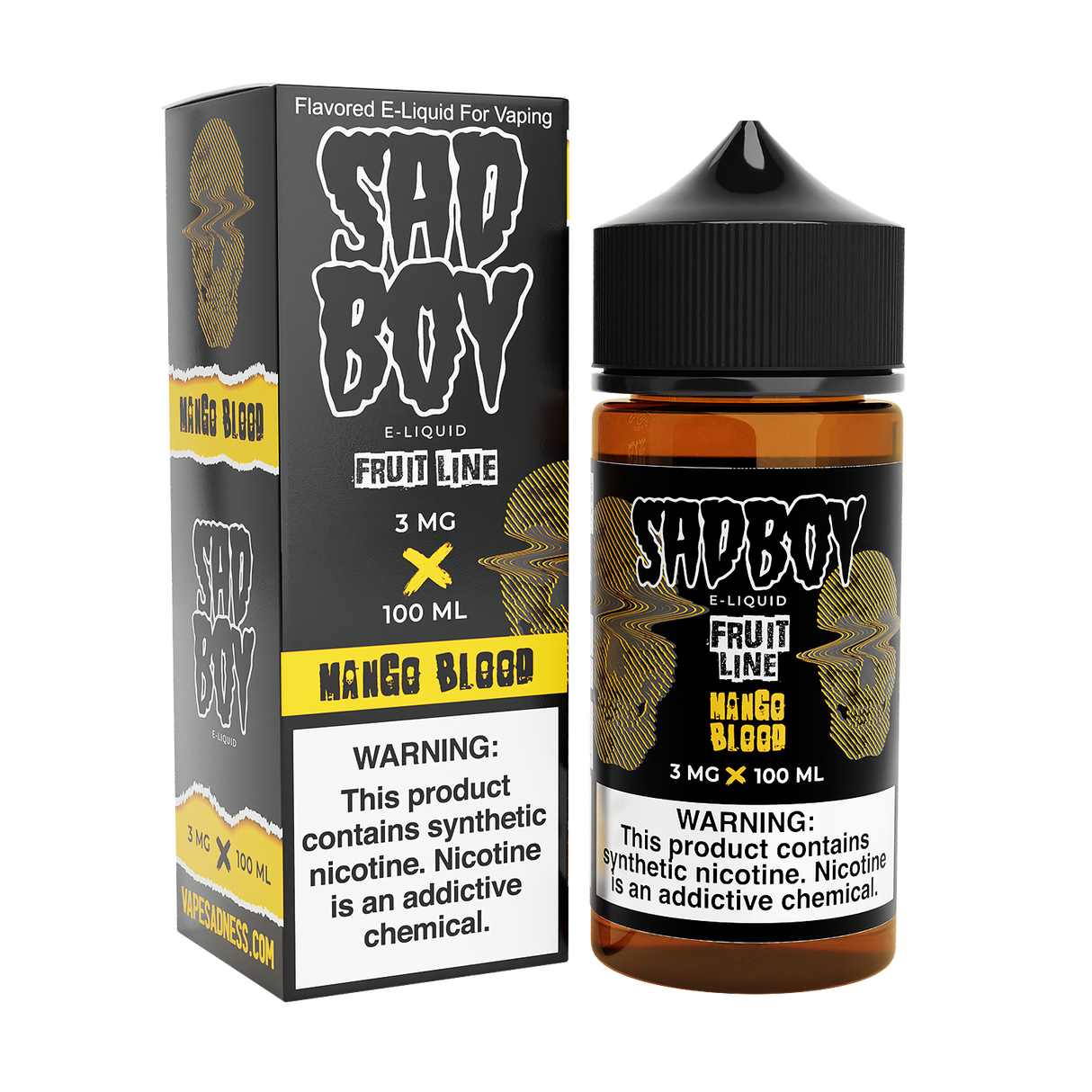 SADBOY Mango Blood E-Liquid 100mL bottle featuring tropical mango flavor.