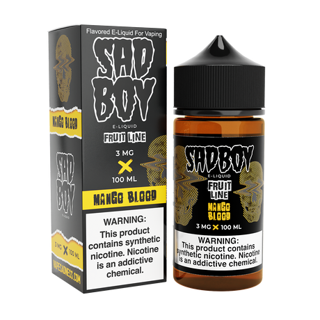 SADBOY Mango Blood E-Liquid 100mL bottle featuring tropical mango flavor.